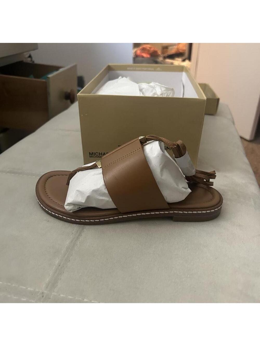 Michael Michael Khors Marlon Flat brown leather sandals size 5. New in the box.